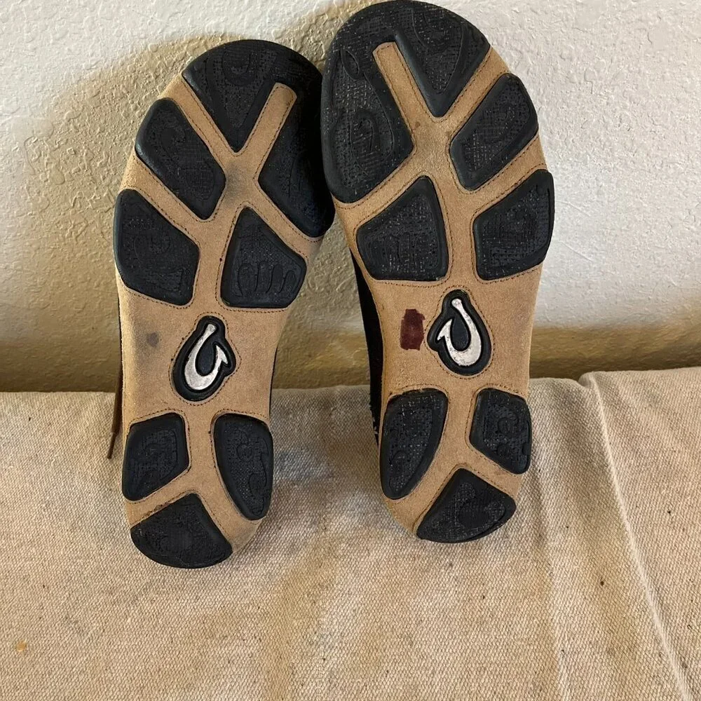Olukai Men's Ohana Black Lace --Up Folding Heels Summer Beach Canvas Shoes Sz 9